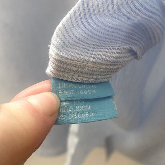 J. McLaughlin Linen Button Down Shirt Men’s XL Light Blue Stripe Classic Preppy - Picture 12 of 14